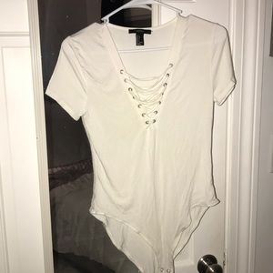 White Forever 21 V-Neck Bodysuit